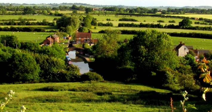 Fields with canal in foreground